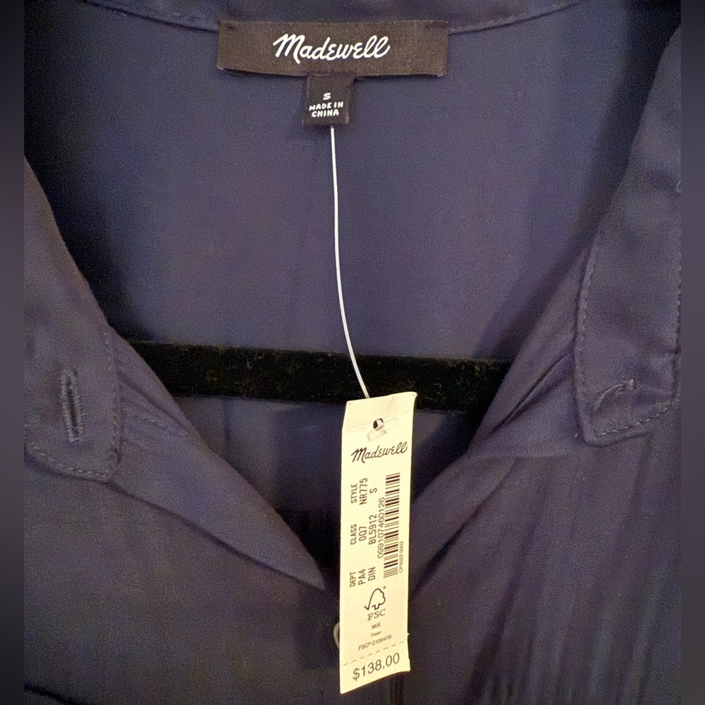 Madewell Button Front Utility Midi Shirt Dress Satin Deep Indigo Blue. - Picture 4 of 4